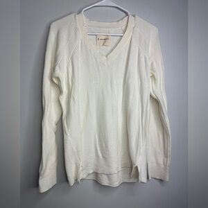 Lucky Brand Cashmere Cotton Blend Cream V-Neck Sweater Small Oversized